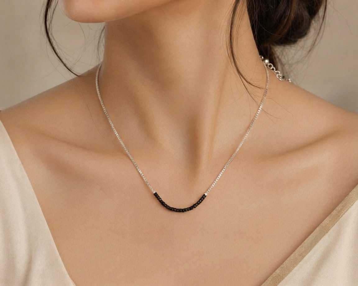 Delicate Silver Plated Black Bead Chain Necklace