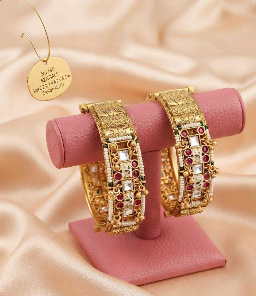 Designer Heritage Bangle Pair with Enamel, Pearls and Kundan