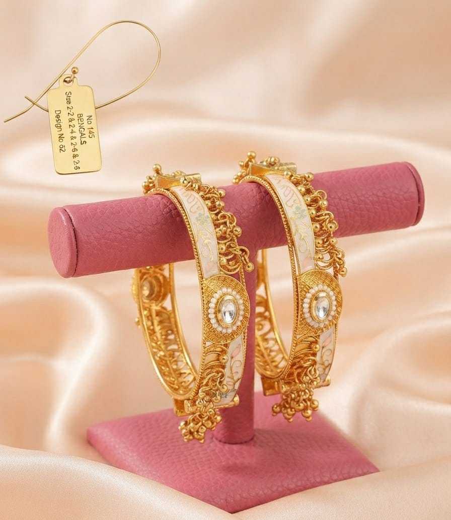 Designer Heritage Bangle Pair with Enamel, Pearls and Kundan