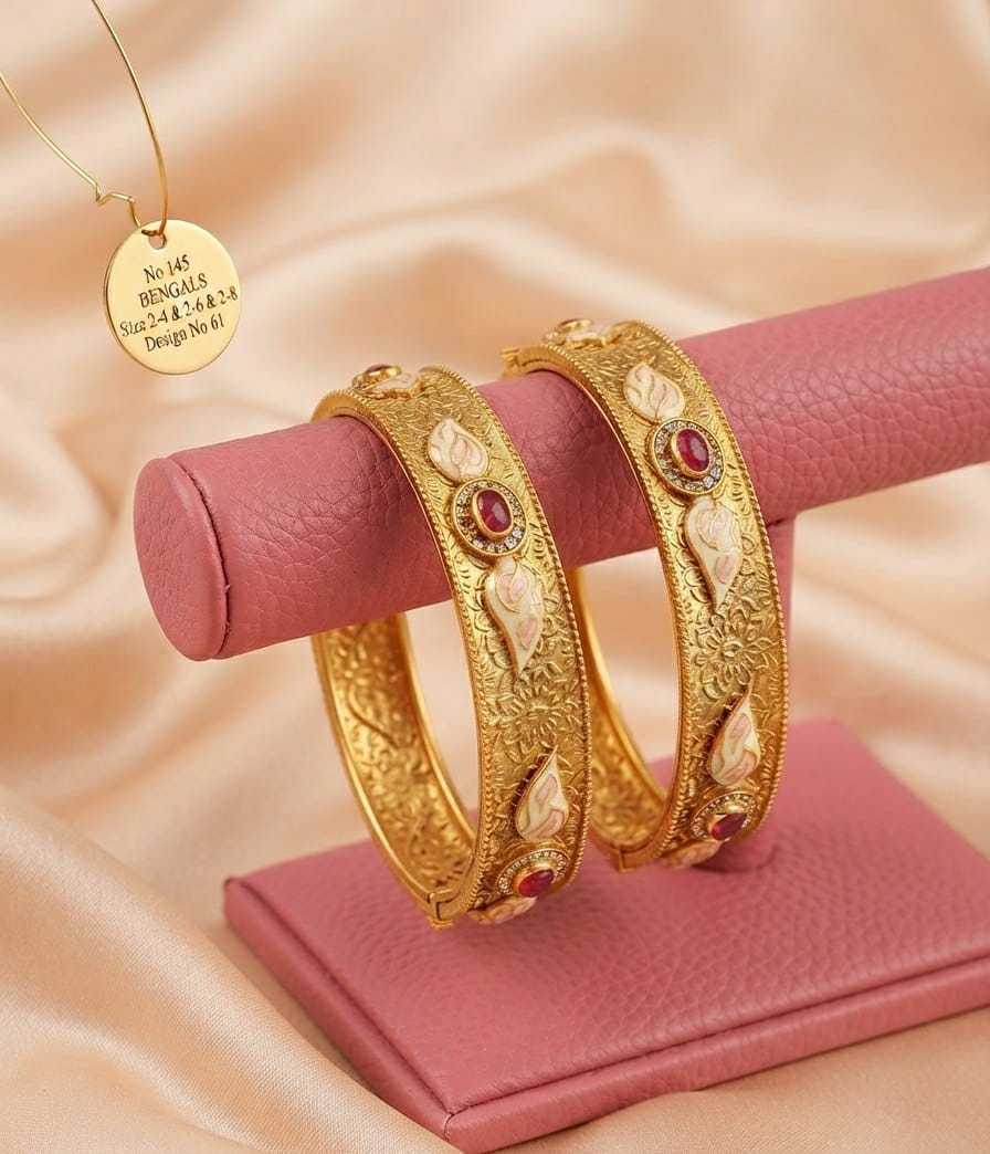Designer Heritage Bangle Pair with Enamel, Pearls and Kundan