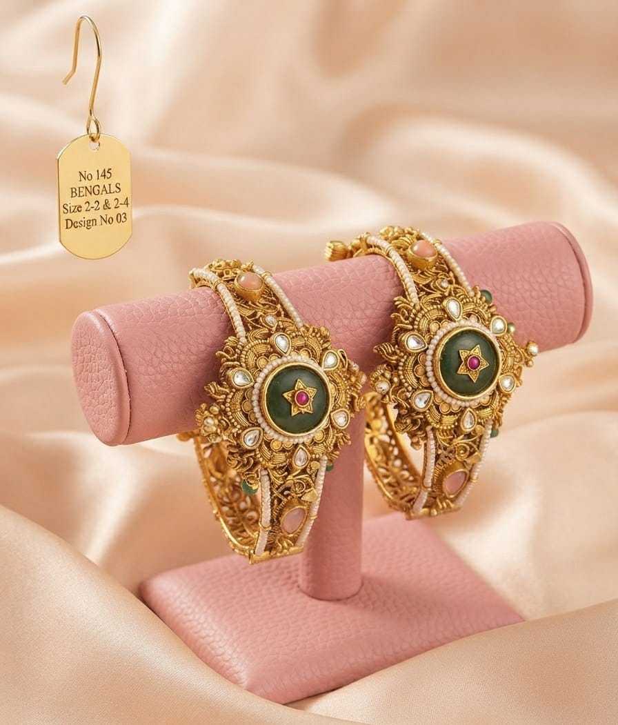 Designer Heritage Bangle Pair with Enamel, Pearls and Kundan