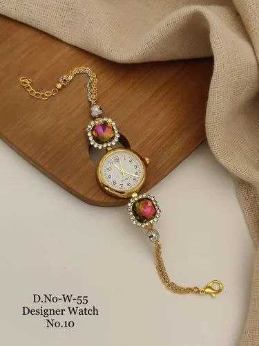 Designer Quartz Watch with Black Bead Strap