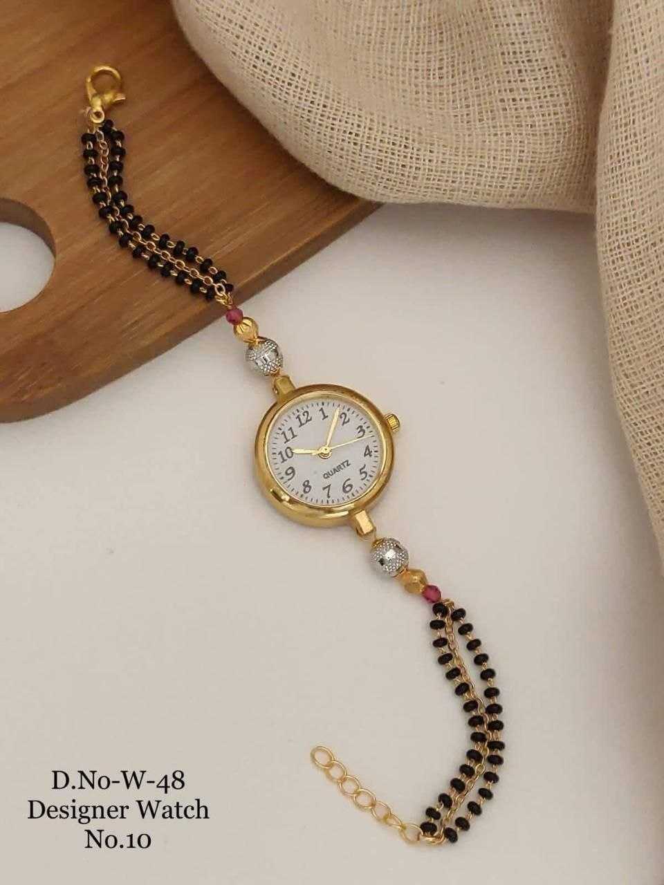 Designer Quartz Watch with Black Bead Strap