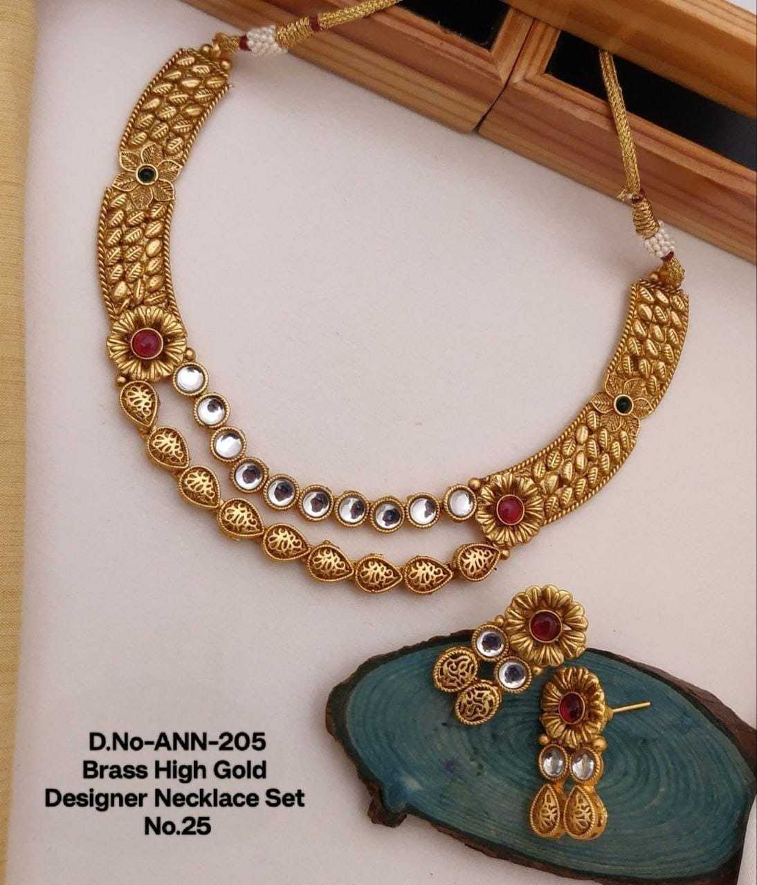 Double Layer Floral Necklace with Red Centre Stones