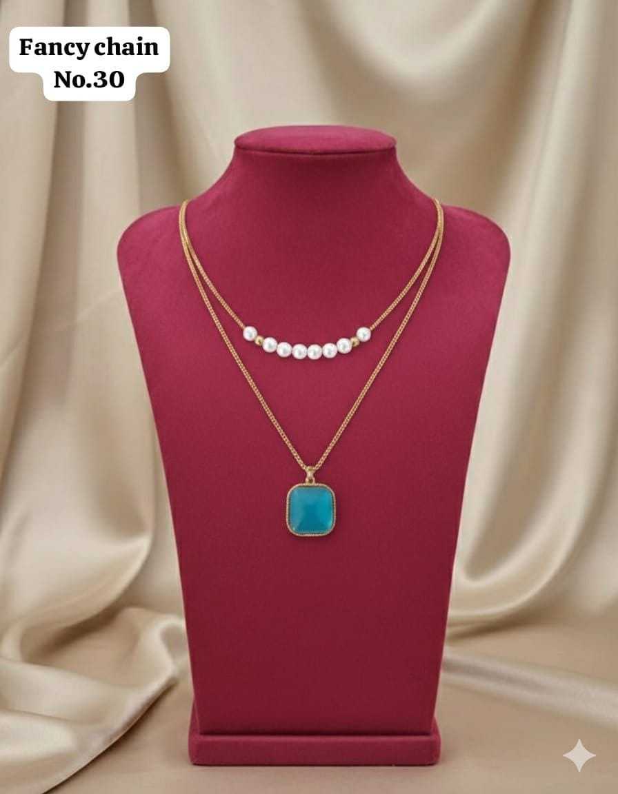 Double Layer Pearl Chain Necklace with Turquoise Stone Pendant