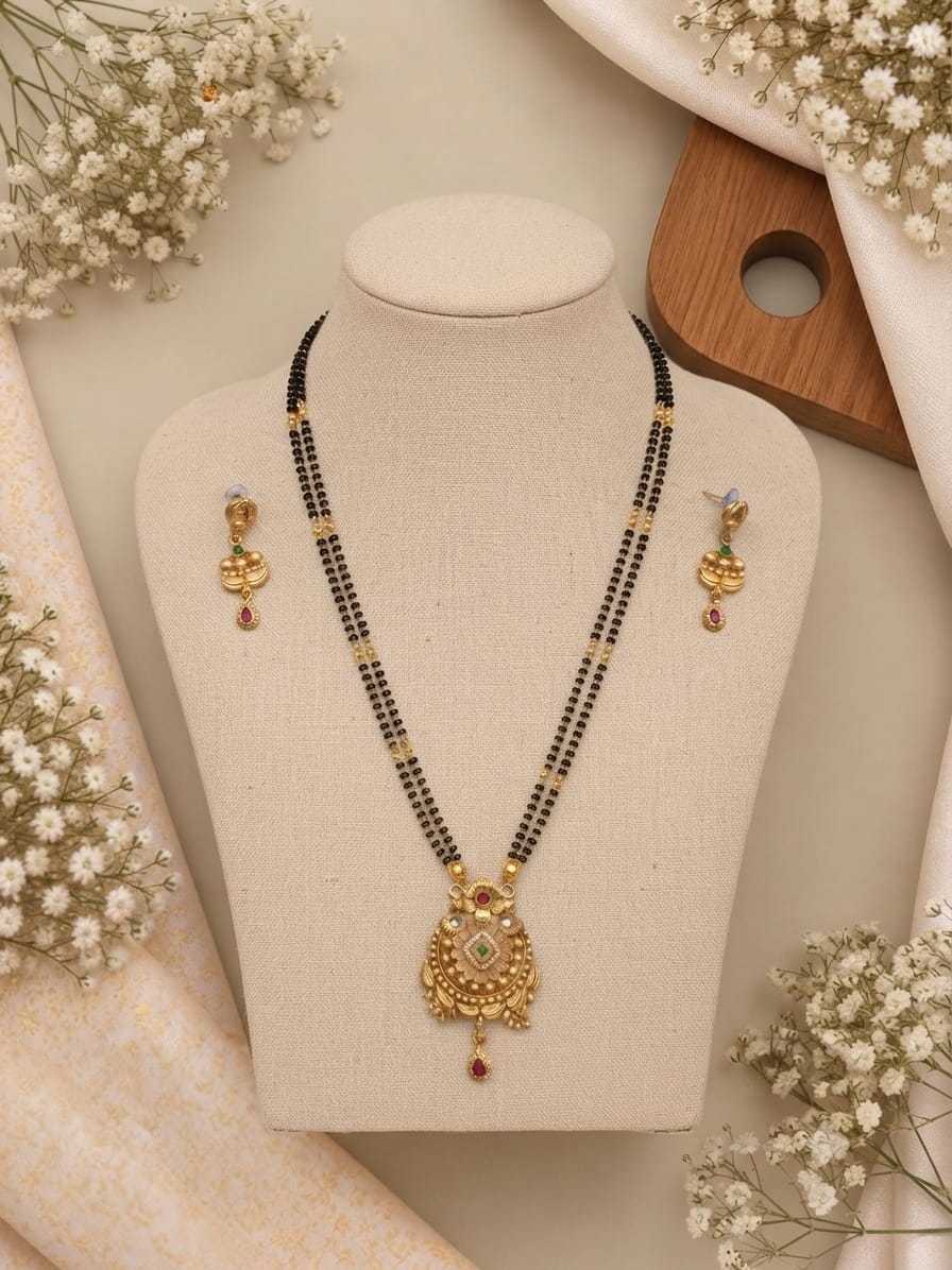 Double Line Mangalsutra with Pastel Enamel Pendant and Studs
