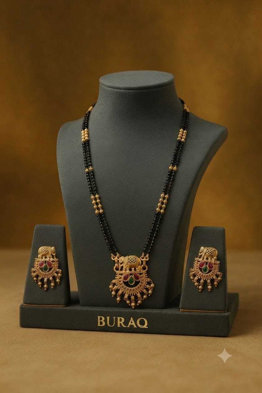 Double Strand Mangalsutra with Red Stone Pendant