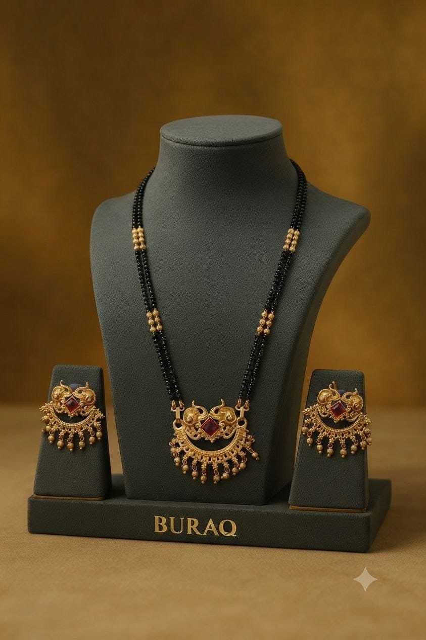 Double Strand Mangalsutra with Red Stone Pendant