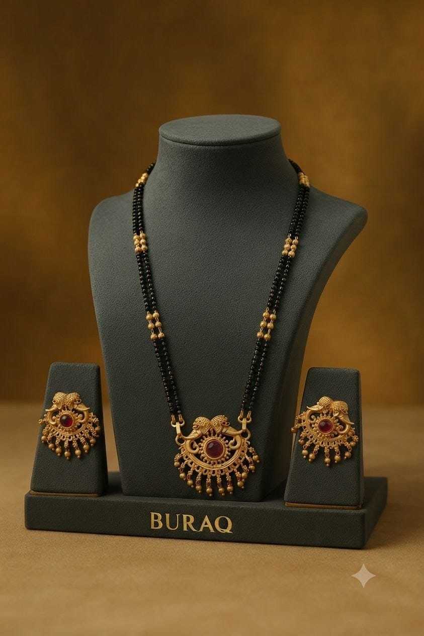 Double Strand Mangalsutra with Red Stone Pendant