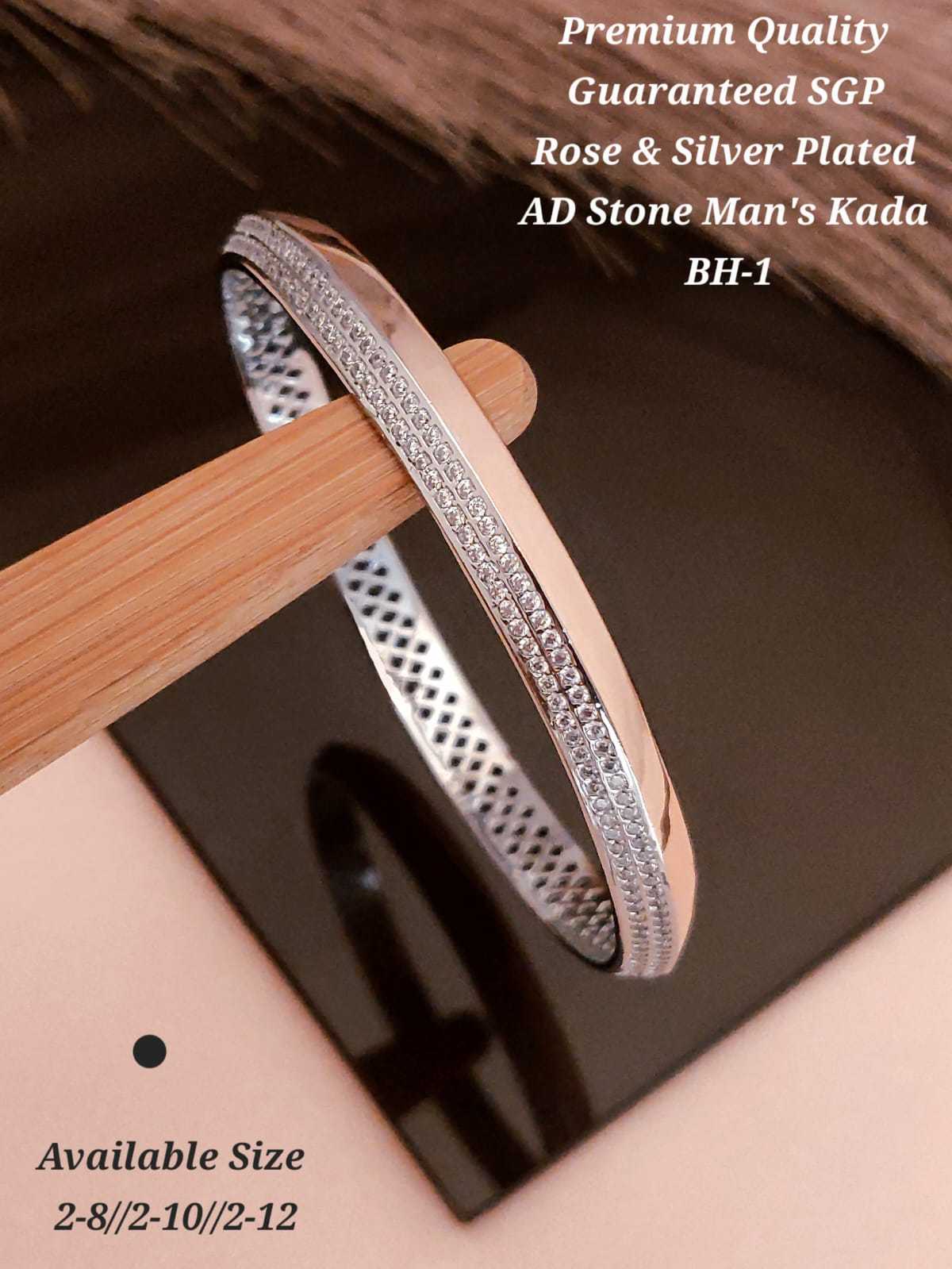 Rose gold and silver kada showing the CZ rows