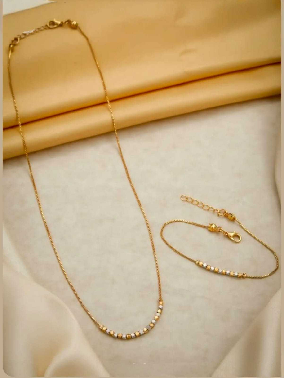 Dual Tone Bead Chain & Bracelet Set