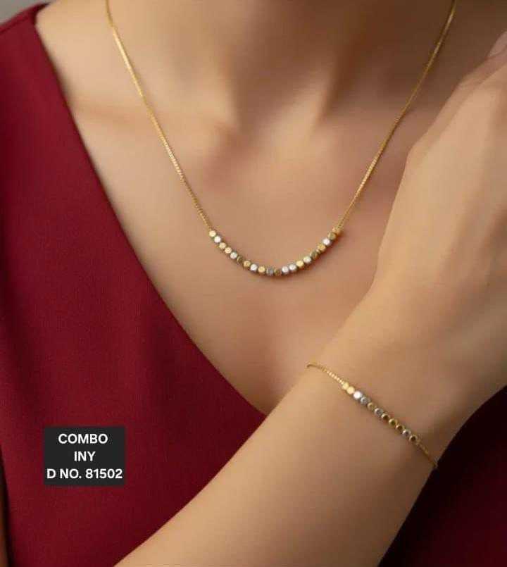 Dual Tone Bead Necklace & Bracelet Combo