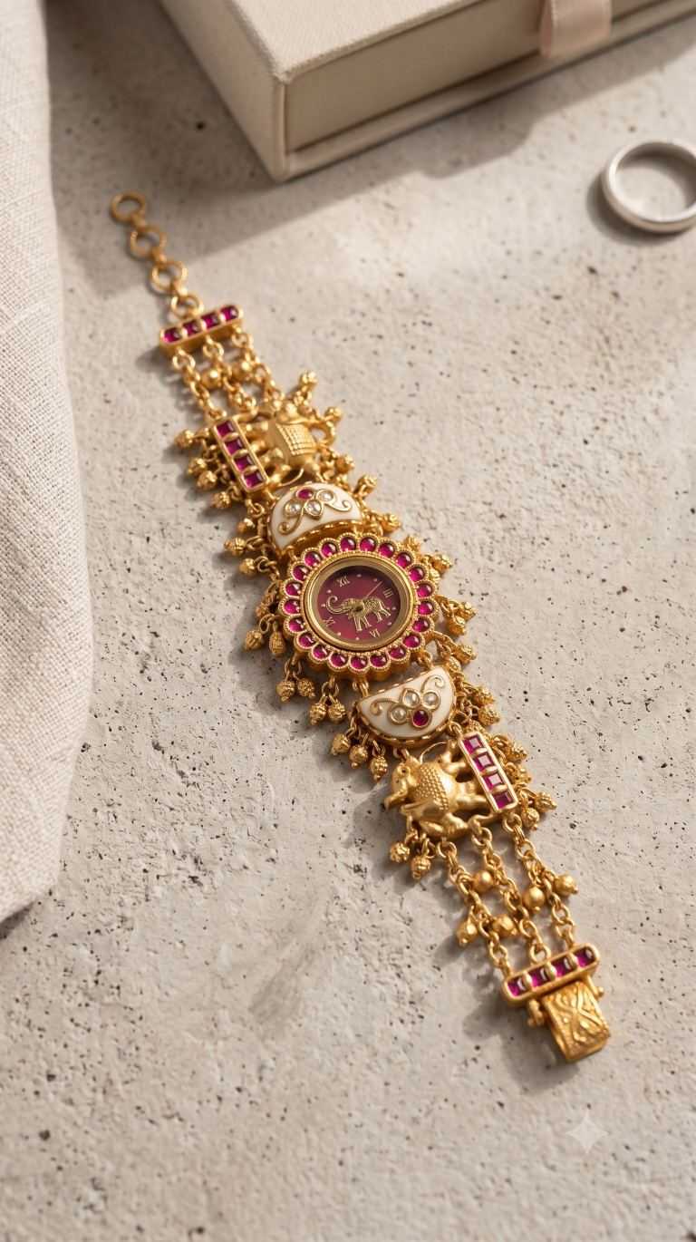 Elephant Motif Bracelet Watch in Antique Gold