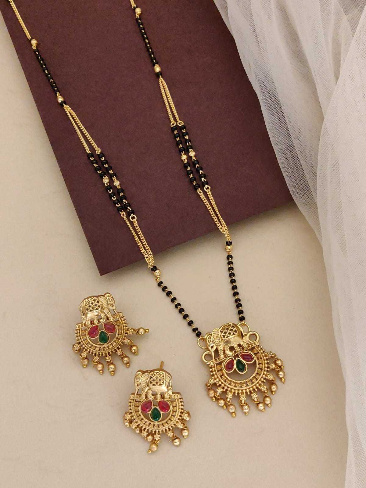 Elephant Motif Mangalsutra Set in Red & Green