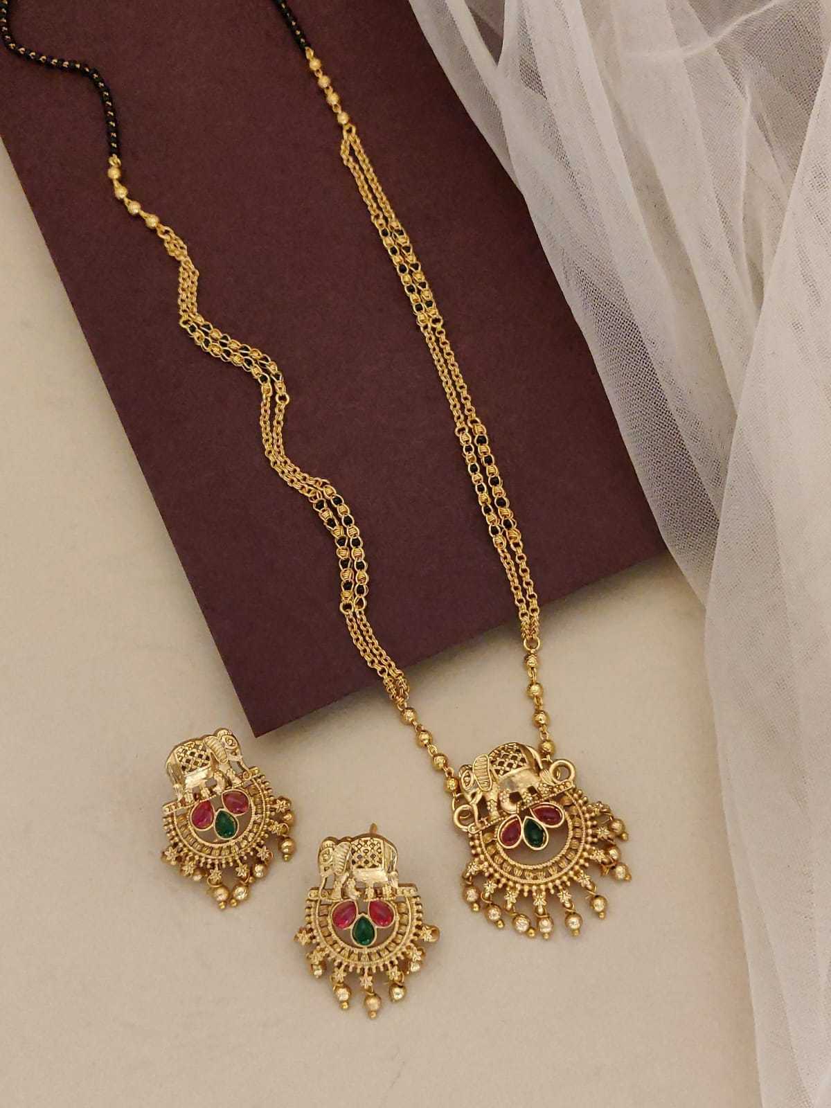 Elephant Motif Mangalsutra Set in Red & Green
