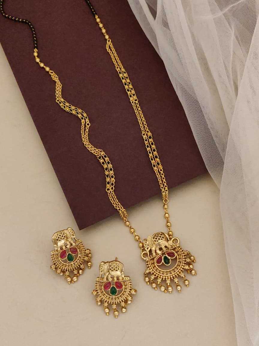 Elephant Pendant Long Mangalsutra with Jhumkas