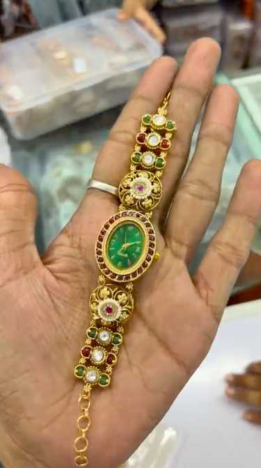 Emerald Dial Bracelet Watch with Pearl Accents