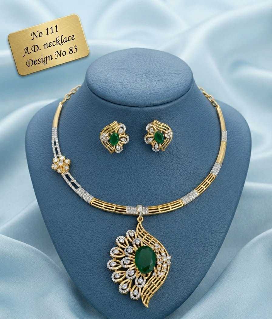 Emerald Green Peacock Swirl AD Hasli Necklace Set with Studs