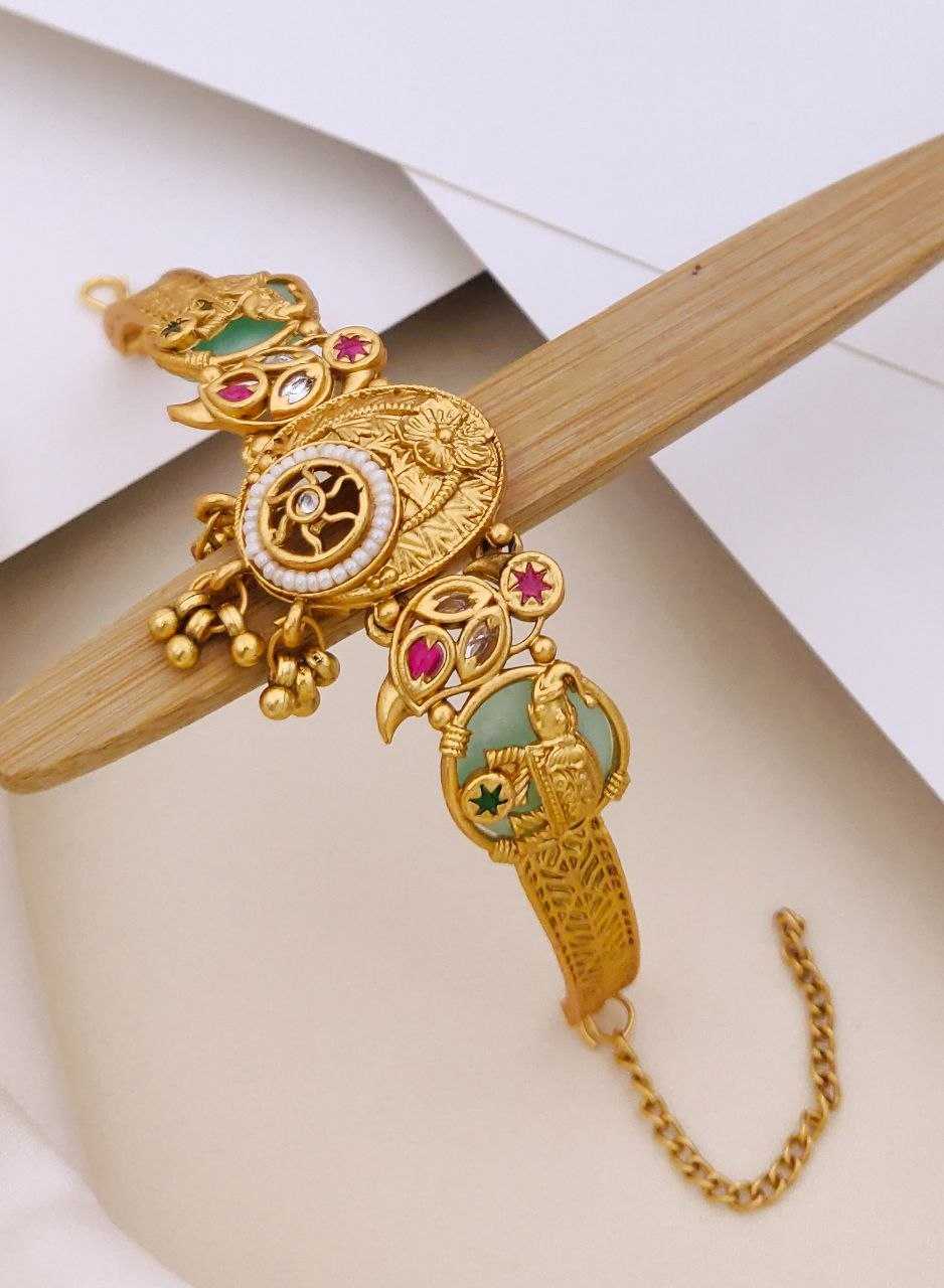 Ethnic Bracelet with Green & Pink Stones and Bells