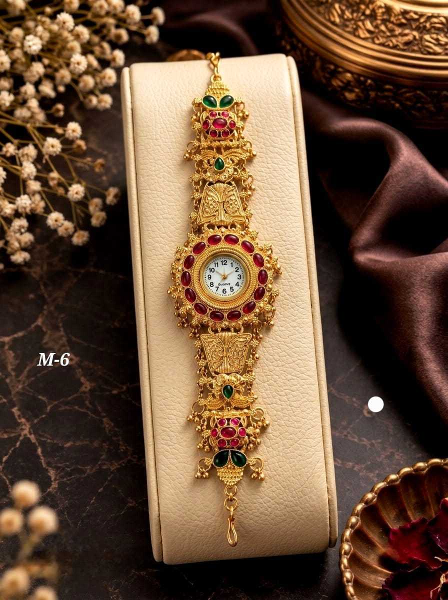 Ethnic Floral Bracelet Watch with Ruby & Emerald