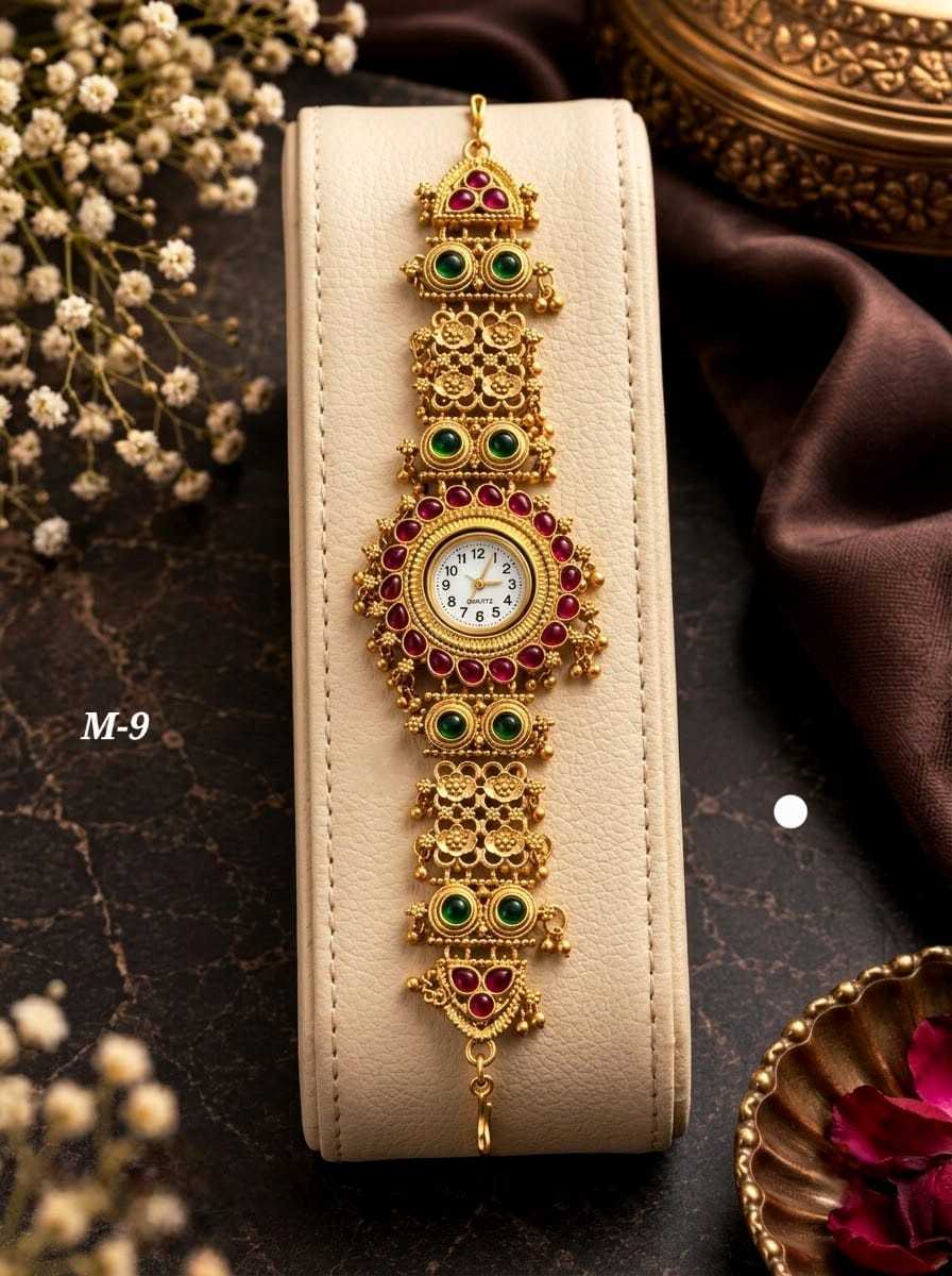 Ethnic Floral Bracelet Watch with Ruby & Emerald