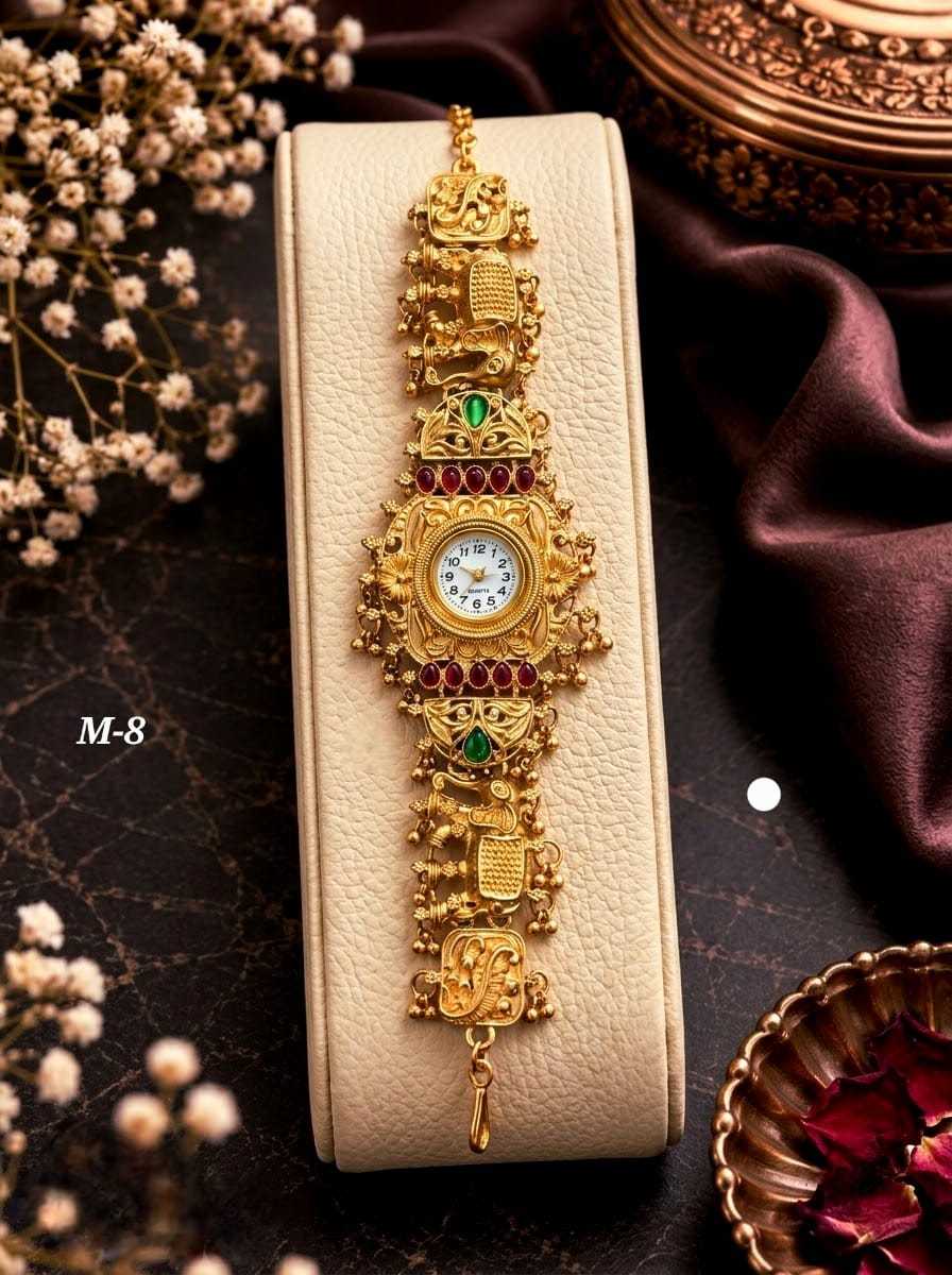 Ethnic Floral Bracelet Watch with Ruby & Emerald