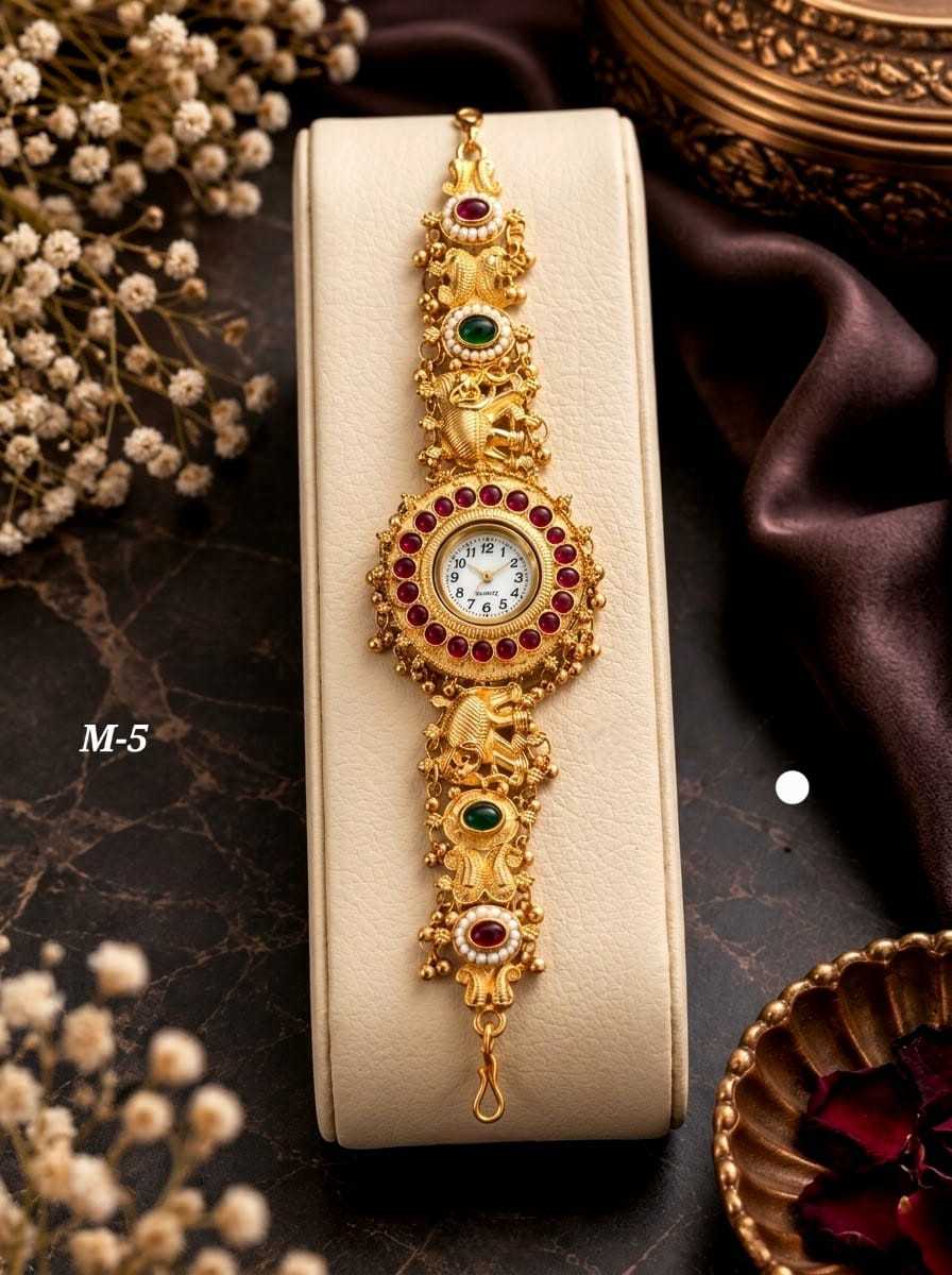 Ethnic Floral Bracelet Watch with Ruby & Emerald