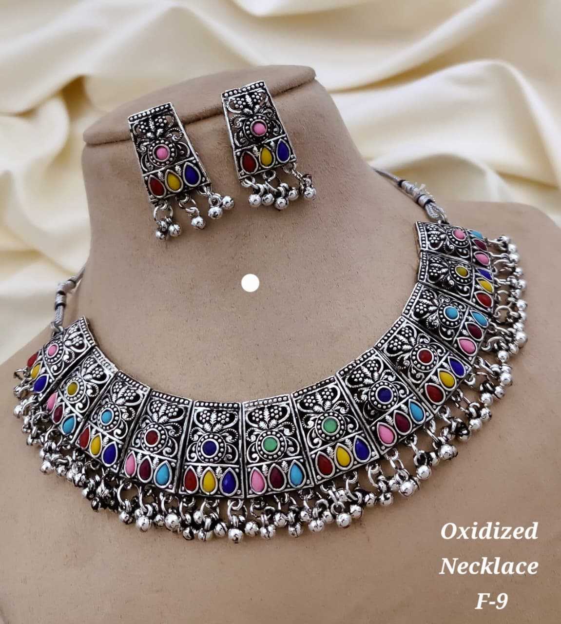 Ethnic Mirror-Work Choker with Drop Earrings