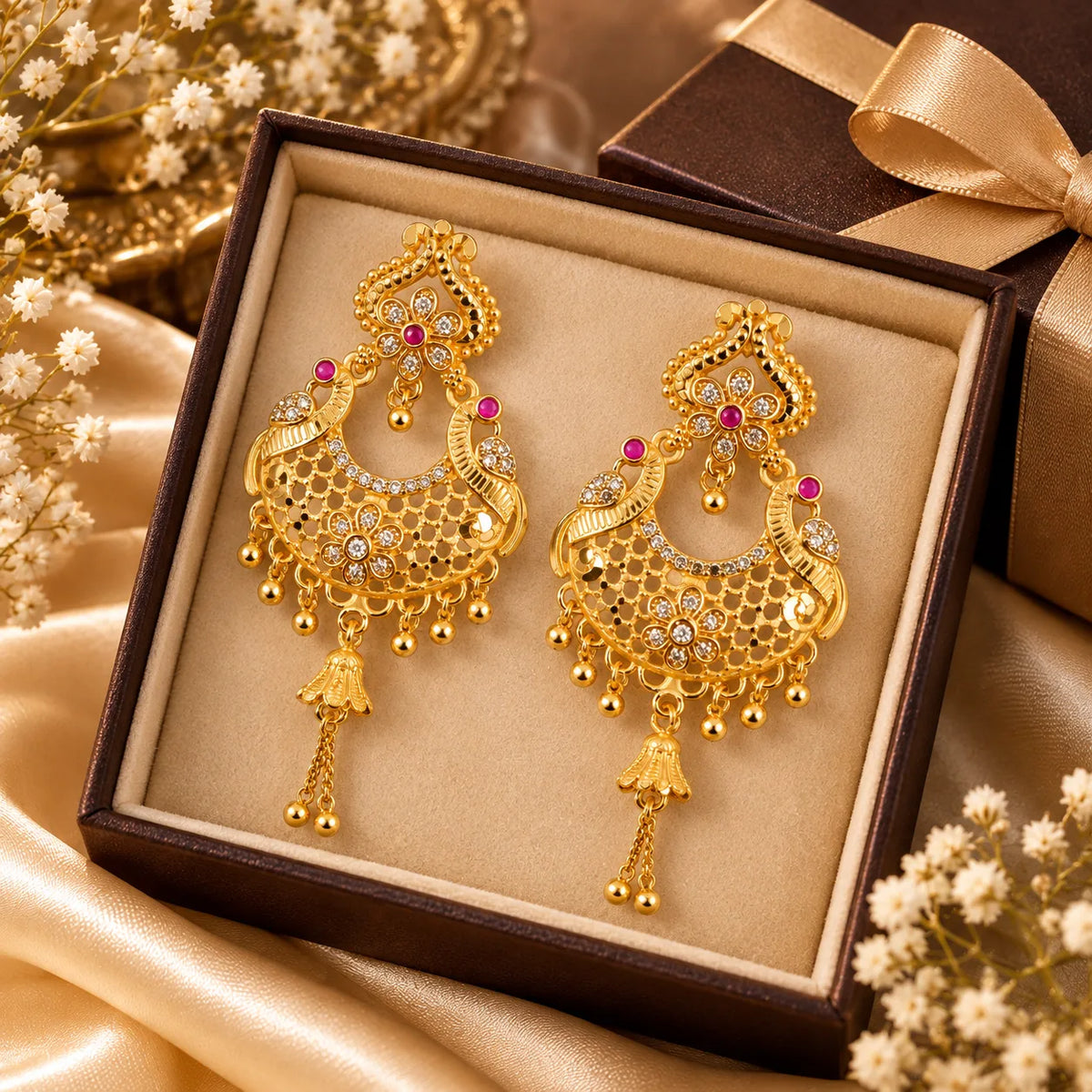 Traditional One Gram Gold Plated Chandbali Dangle Earrings for Women