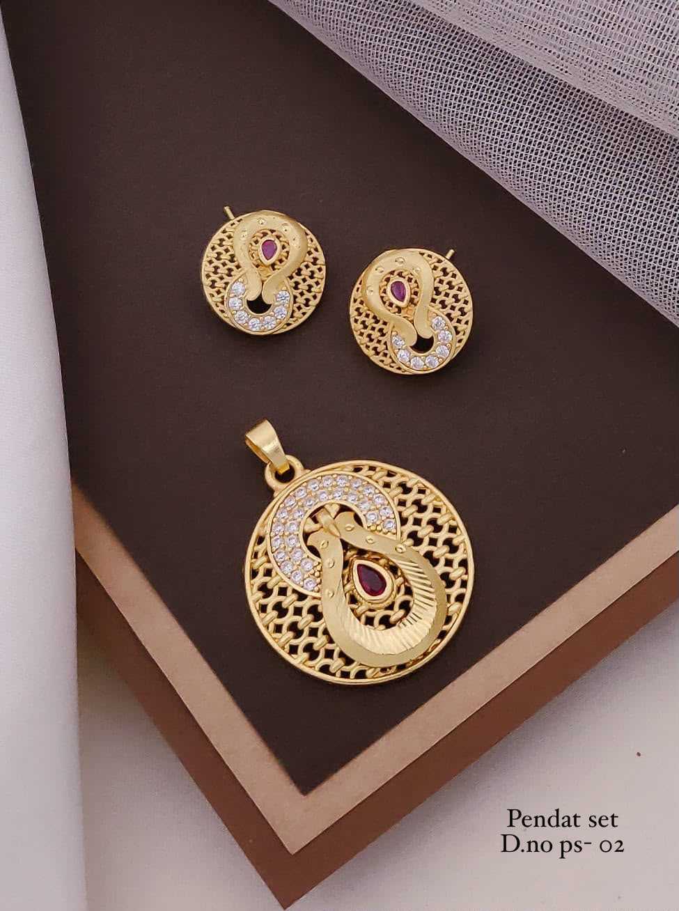Fan Geometric Pendant Set with Ruby Stones