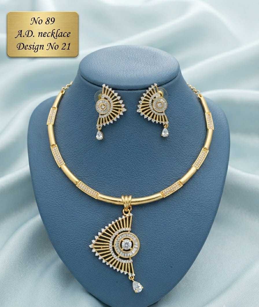 Fan Motif AD Hasli Necklace Set with Solitaire Drop Earrings