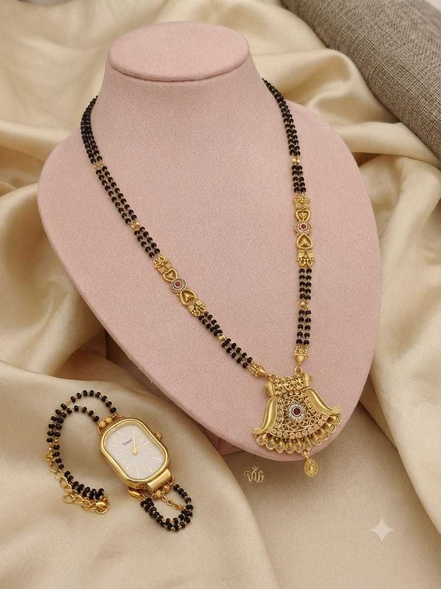 Fan Pendant Mangalsutra with Bead Watch Bracelet