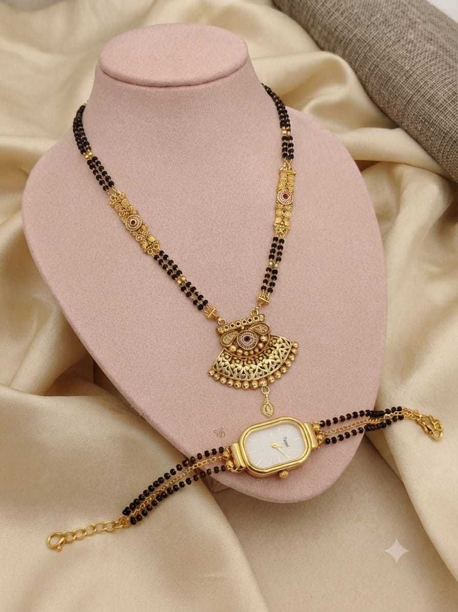 Fan Pendant Mangalsutra with Bead Watch Bracelet