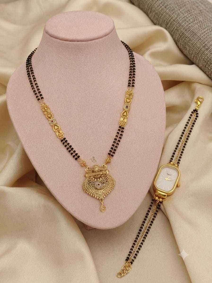 Fan Pendant Mangalsutra with Bead Watch Bracelet