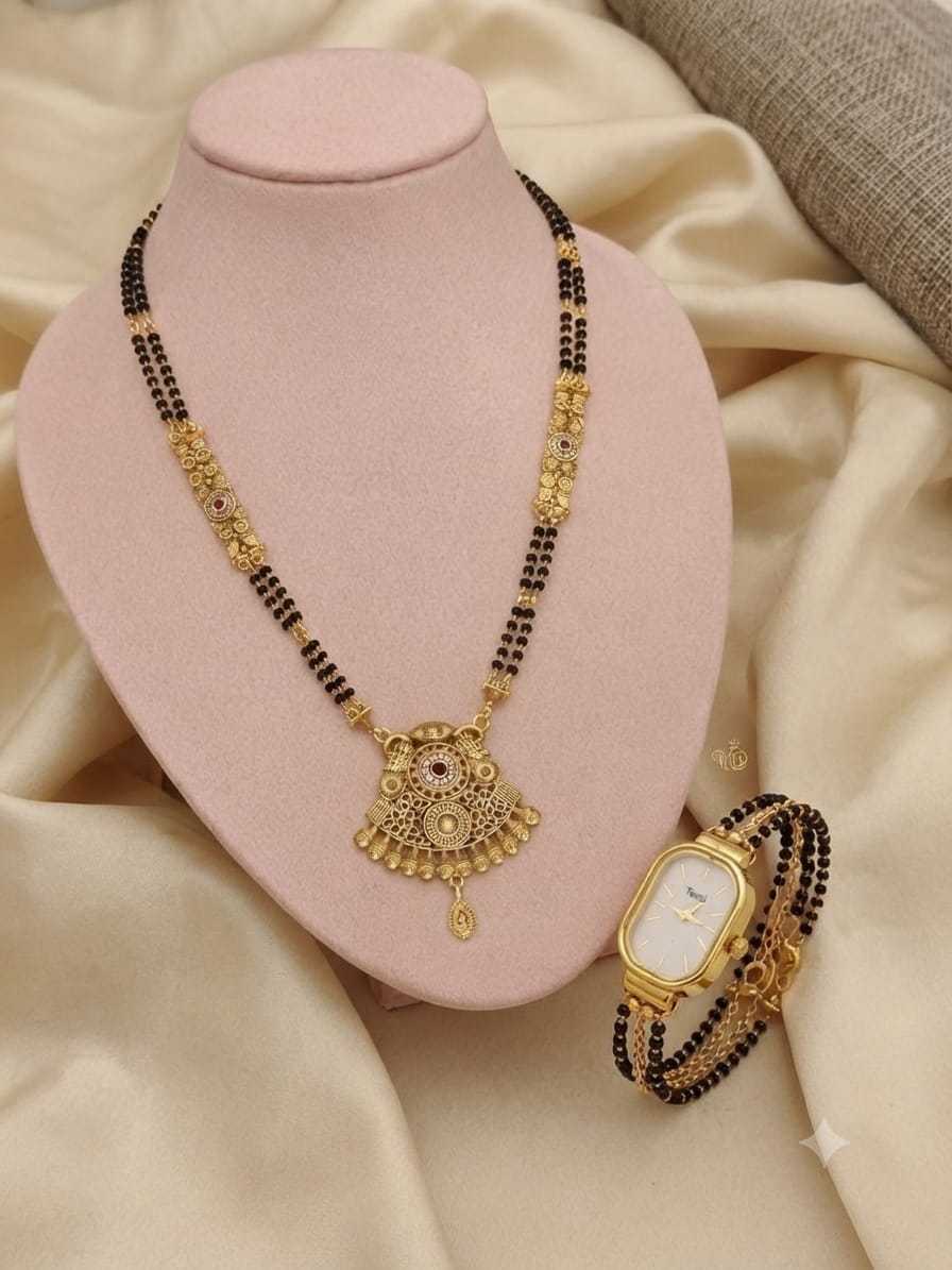 Fan Pendant Mangalsutra with Bead Watch Bracelet