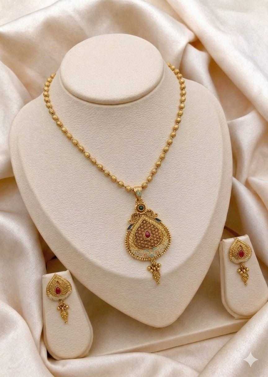 Fan Shaped Pendant Set on Gold Bead Chain