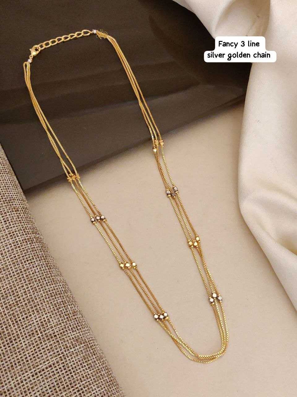 Fancy Three Line Silver Golden Chain