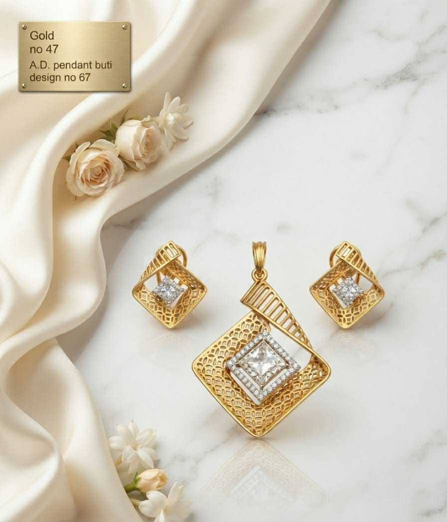 Filigree Diamond Shape AD Pendant Set with Square Stone Earrings