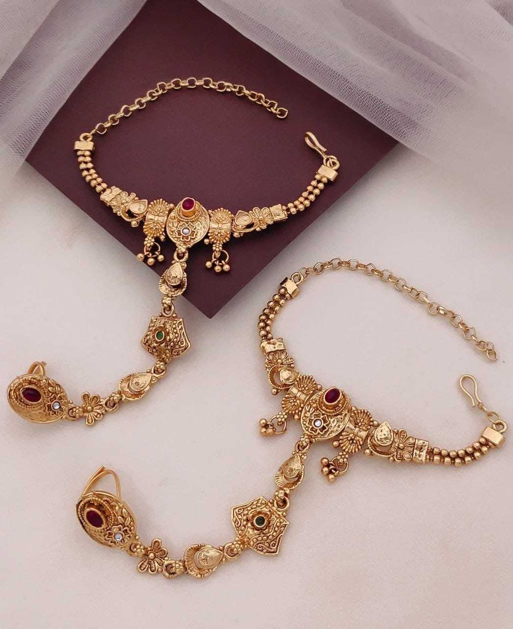 Filigree Hathphool Pair with Ruby Stone Accents