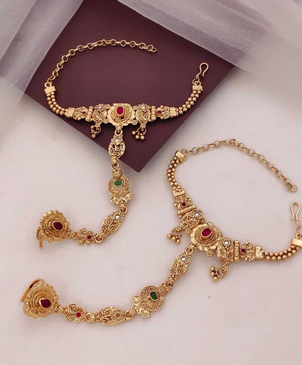 Filigree Hathphool Pair with Ruby Stone Accents