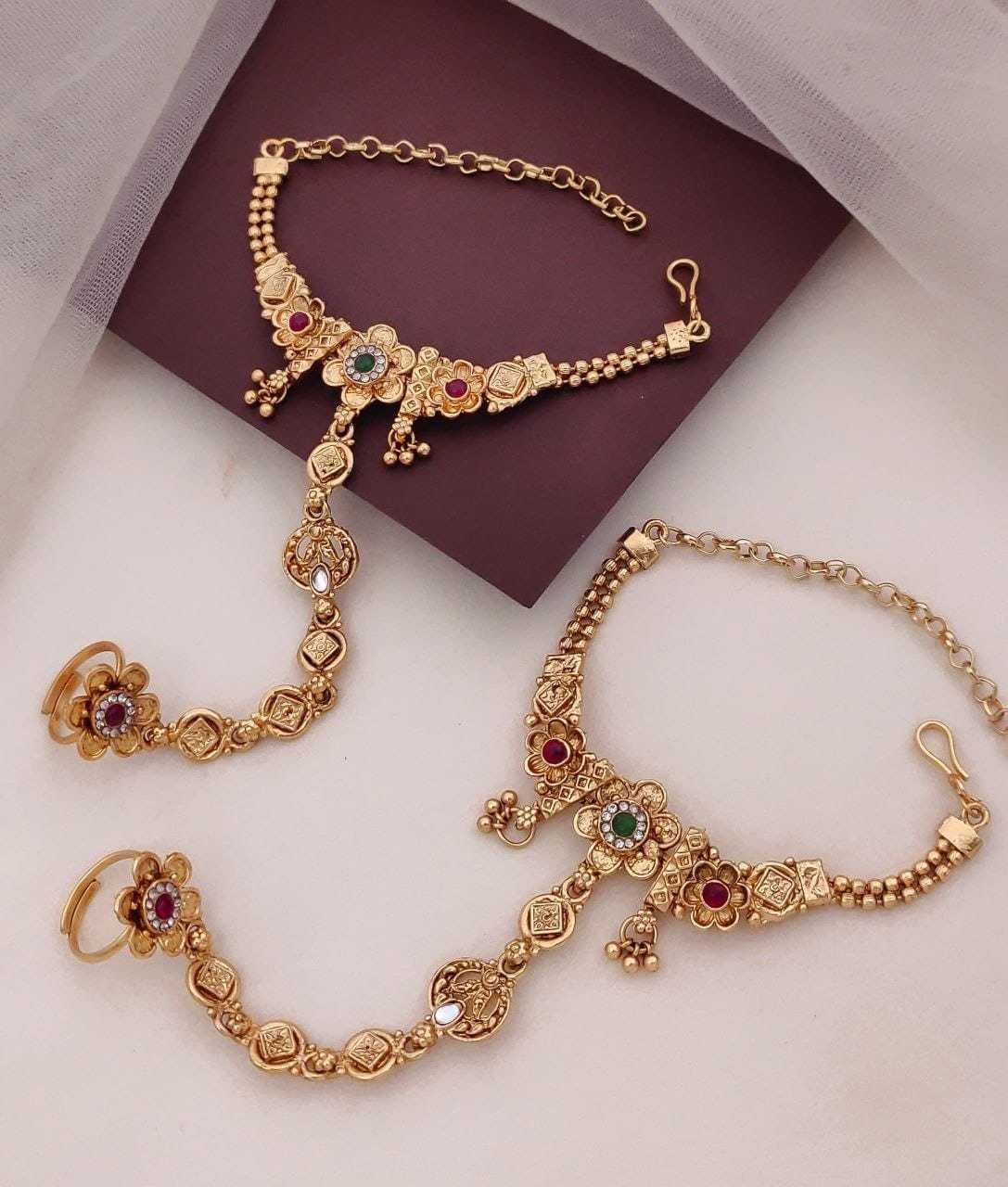 Filigree Hathphool Pair with Ruby Stone Accents