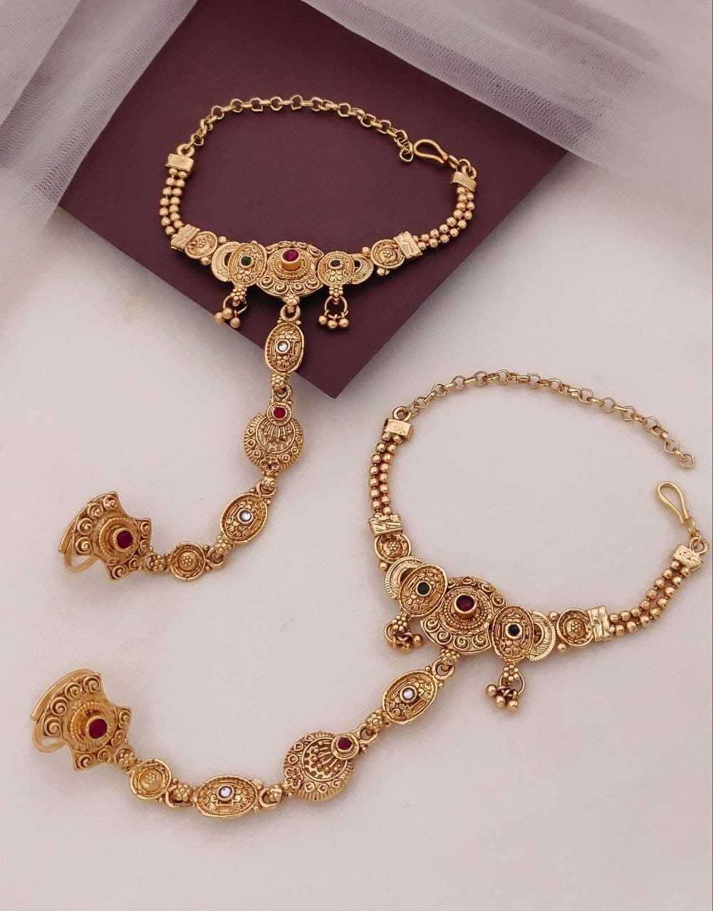 Filigree Hathphool Pair with Ruby Stone Accents