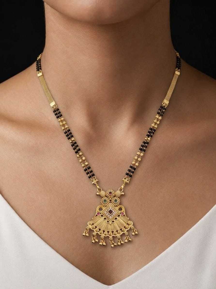 Filigree Teardrop Mangalsutra with Bead Drops