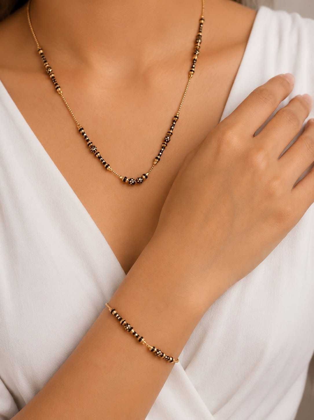 Fine Chain Mangalsutra and Bracelet Combo with Black Bead Stations