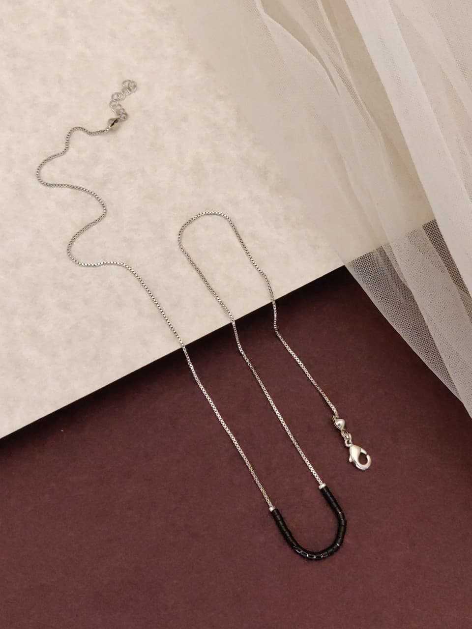 Fine Chain Mangalsutra with Curved Black Bead Panel