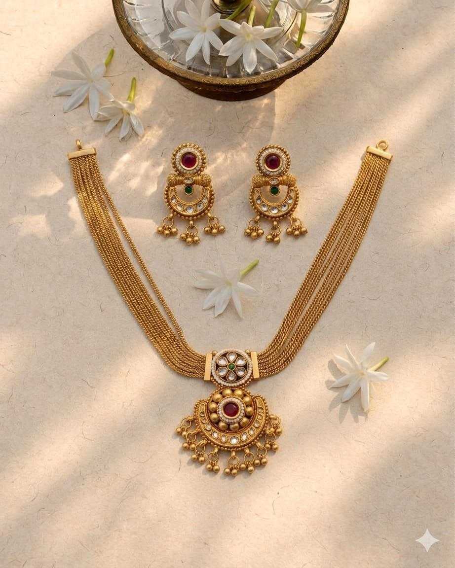 Five Layer Chain Necklace with Ornate Pendant