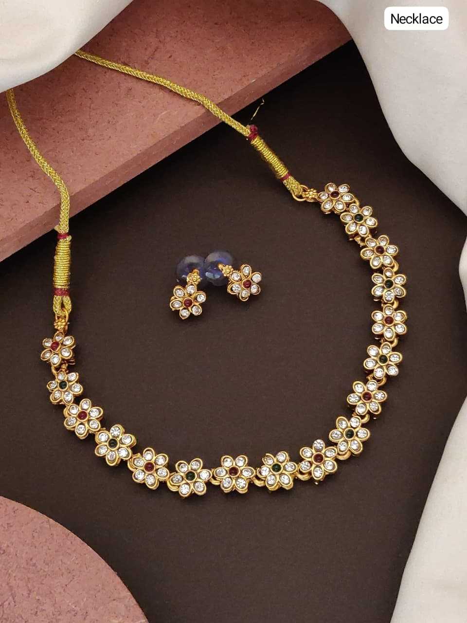 Floral Choker Set with Ruby & Emerald Centres