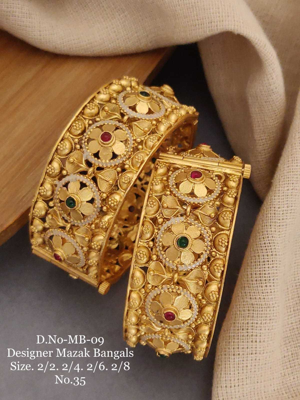 Floral Jaali Openable Kada Pair with Ruby and Emerald Stones