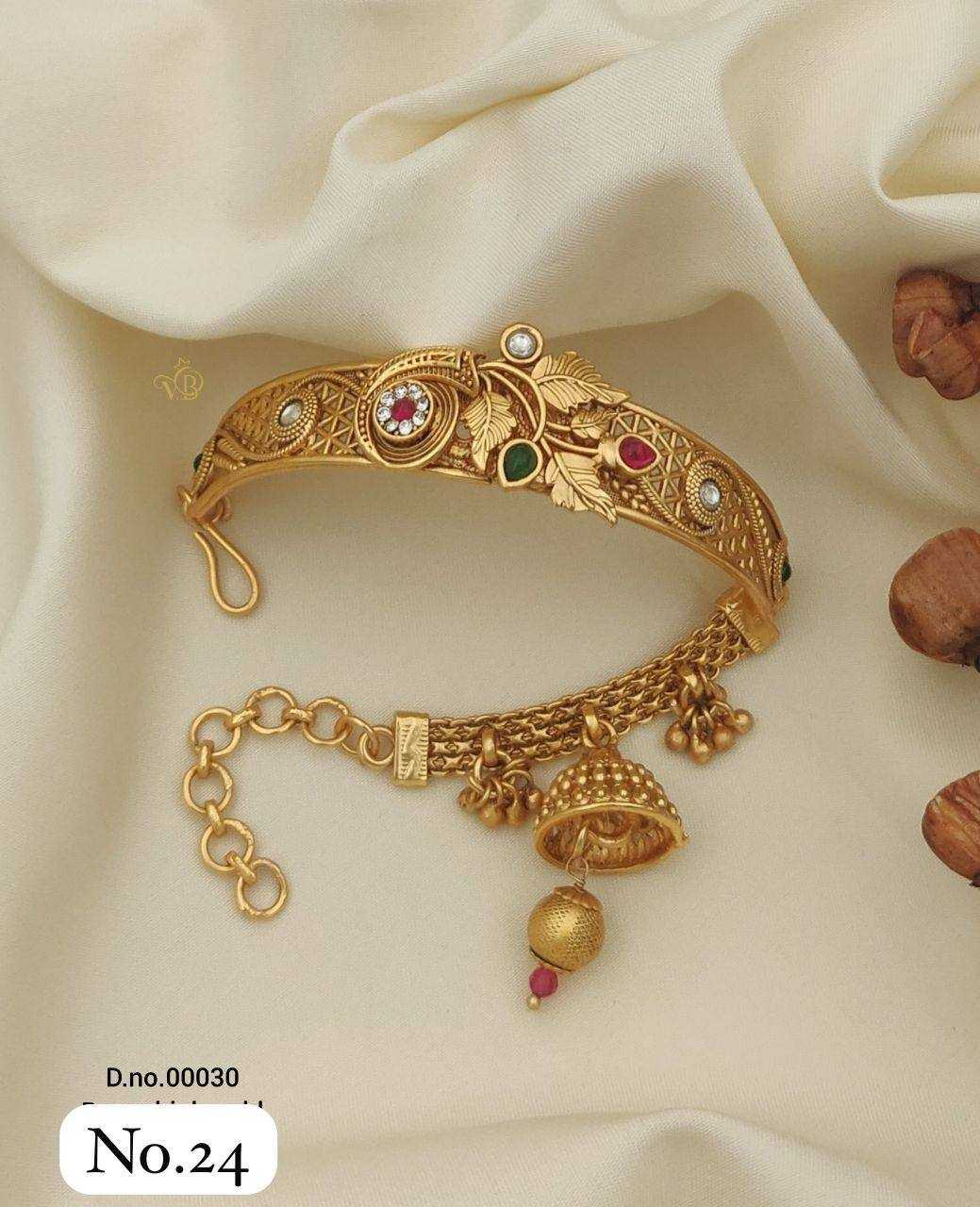 Floral Leaf Bracelet with Hanging Jhumka Charm