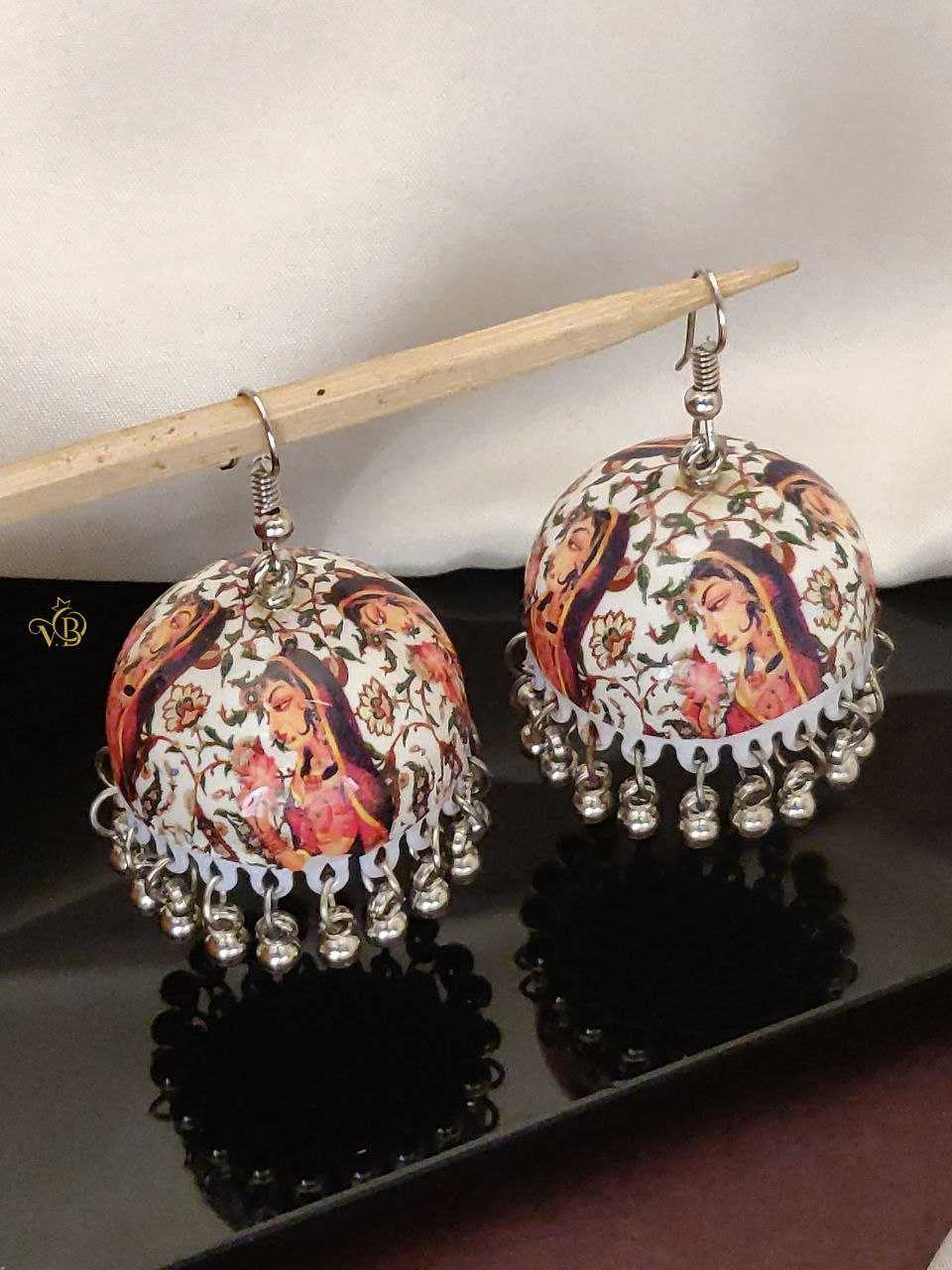 Floral Print Dome Jhumka Earrings